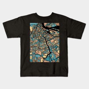 Amsterdam Map Pattern in Mid Century Pastel Kids T-Shirt